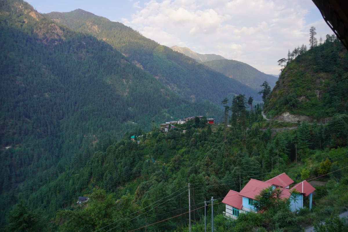 View of village from treehouse in jibhi